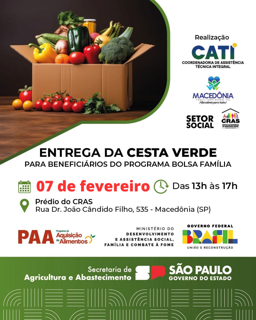 Macedônia realiza mais uma entrega da Cesta Verde para beneficiários do programa bolsa família