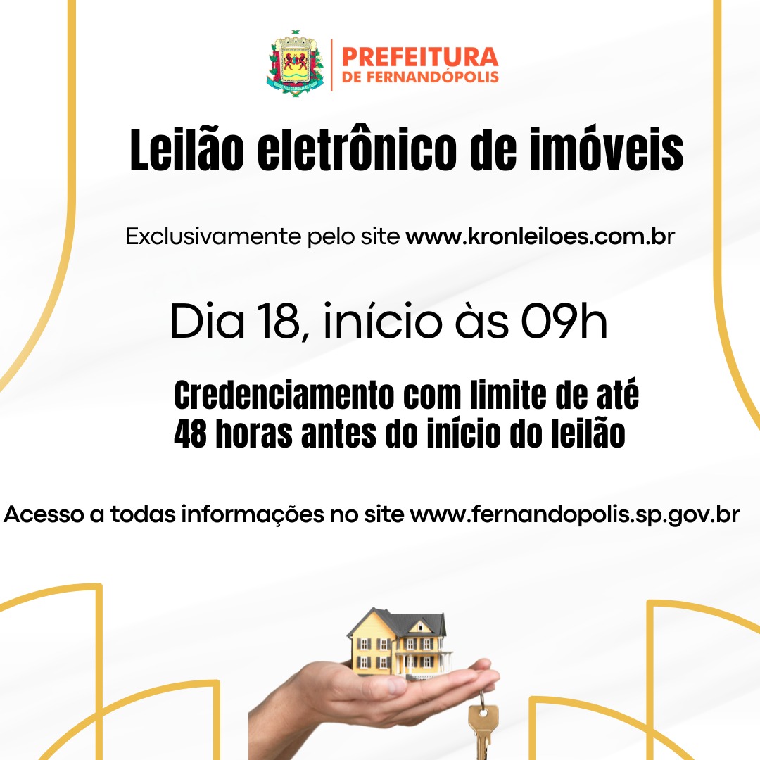 Leilão eletrônico de imóveis da Prefeitura acontece na segunda, dia 18