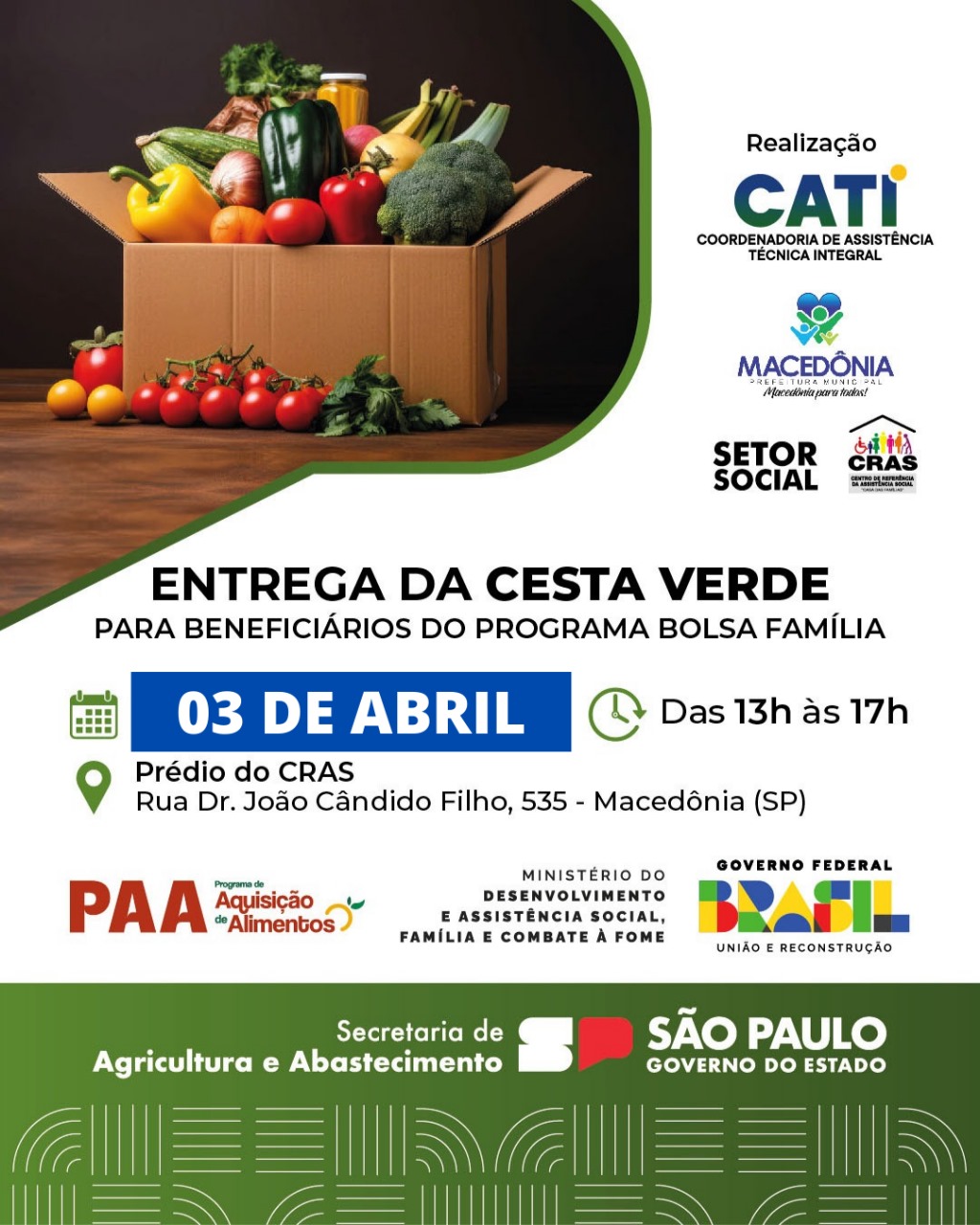 Entrega da 'Cesta Verde' Fortalece Segurança Alimentar em Macedônia através do Programa de Aquisição de Alimentos