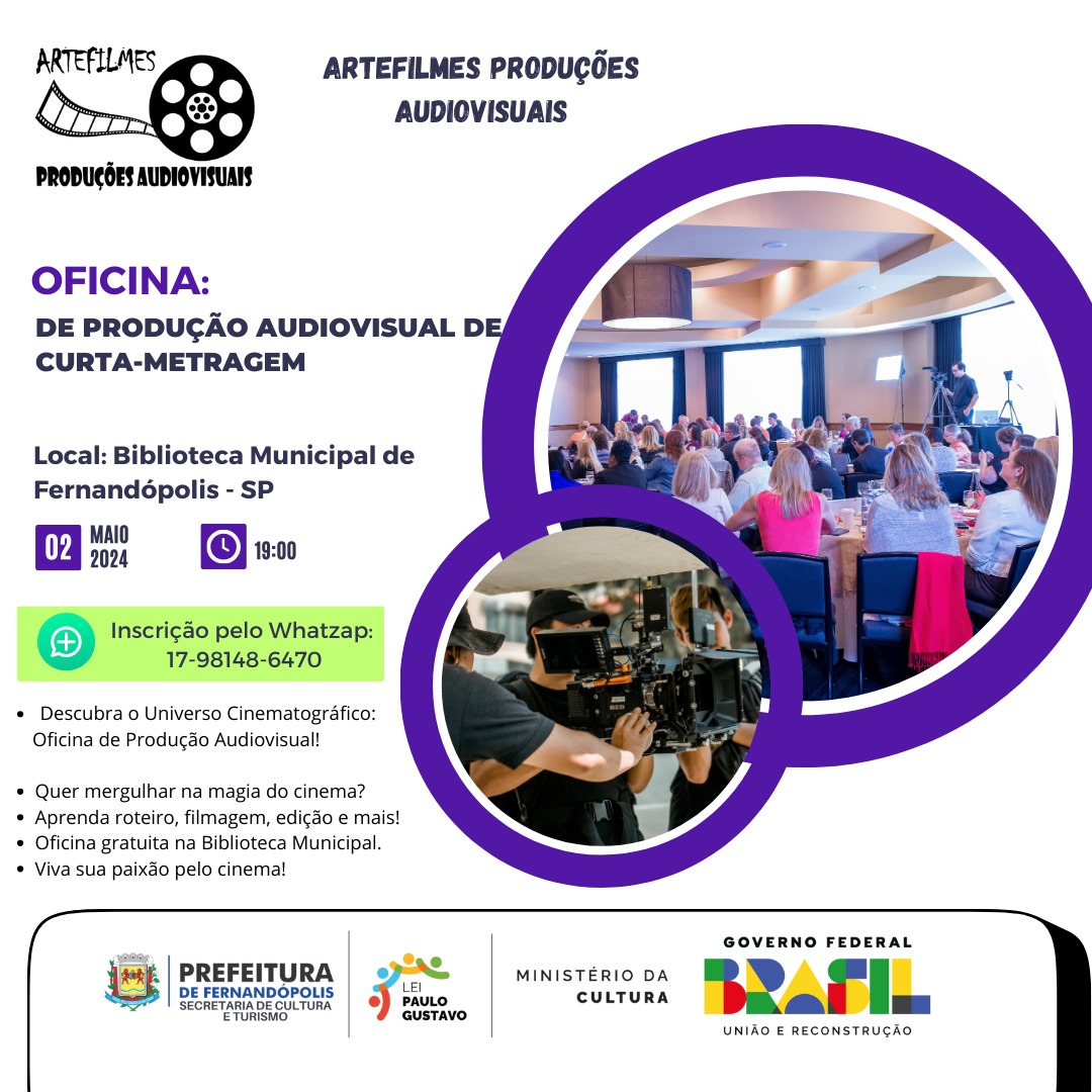 Oficina de Produção Audiovisual de Curta-Metragem chega a Fernandópolis: Uma Oportunidade Imperdível para os Amantes do Cinema Local