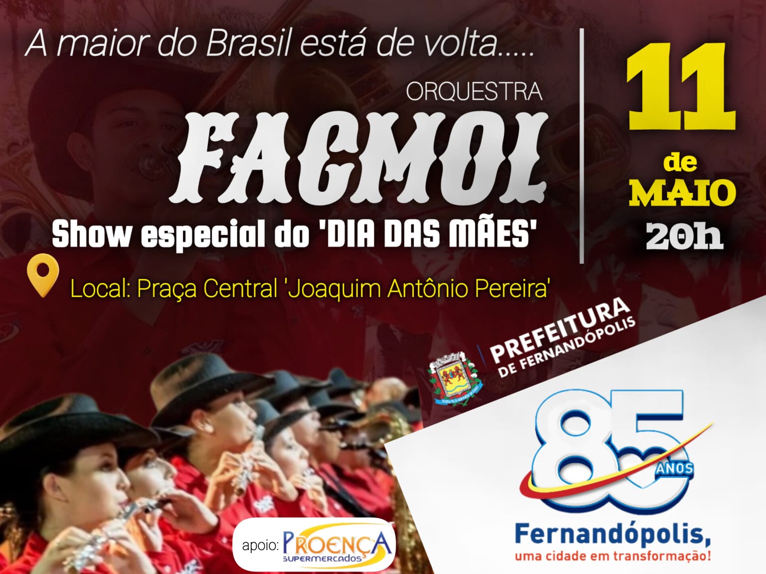 Show da ‘Orquestra Facmol’ é confirmado para maio em Fernandópolis