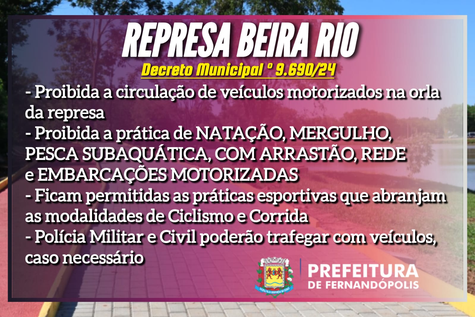 Decreto regulamenta normas para o bom uso da Represa Beira Rio