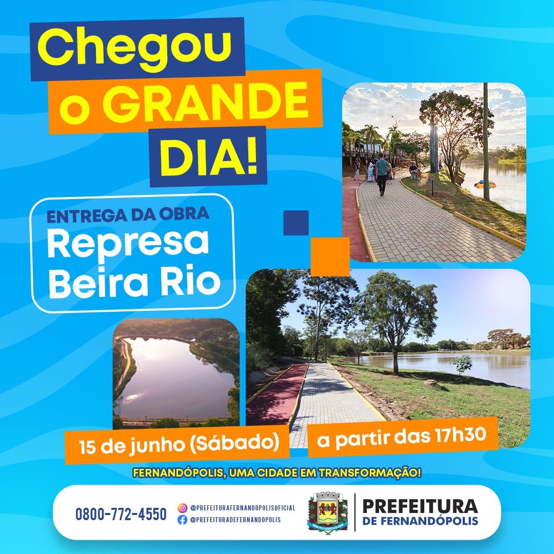 Prefeitura inaugura revitalização da represa Beira Rio neste sábado, dia 15