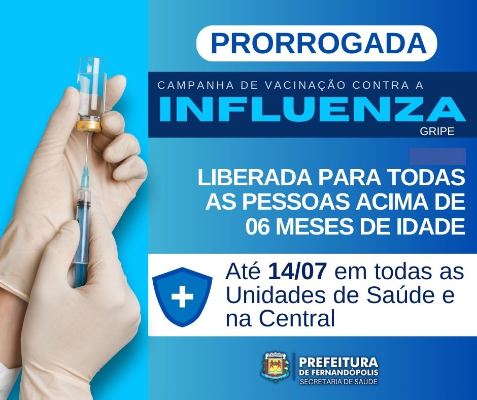 Vacinação contra a gripe é prorrogada e segue até o dia 14 de julho
