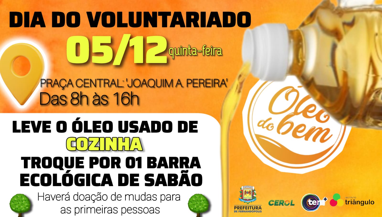 Projeto ‘Óleo do Bem’ faz mutirão de coleta nesta quinta, 05, na Praça Central