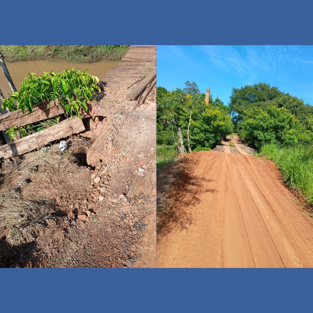 Antes e depois: Revitalização da ponte do Córrego do Lajeado garantirá mais segurança no trânsito rural