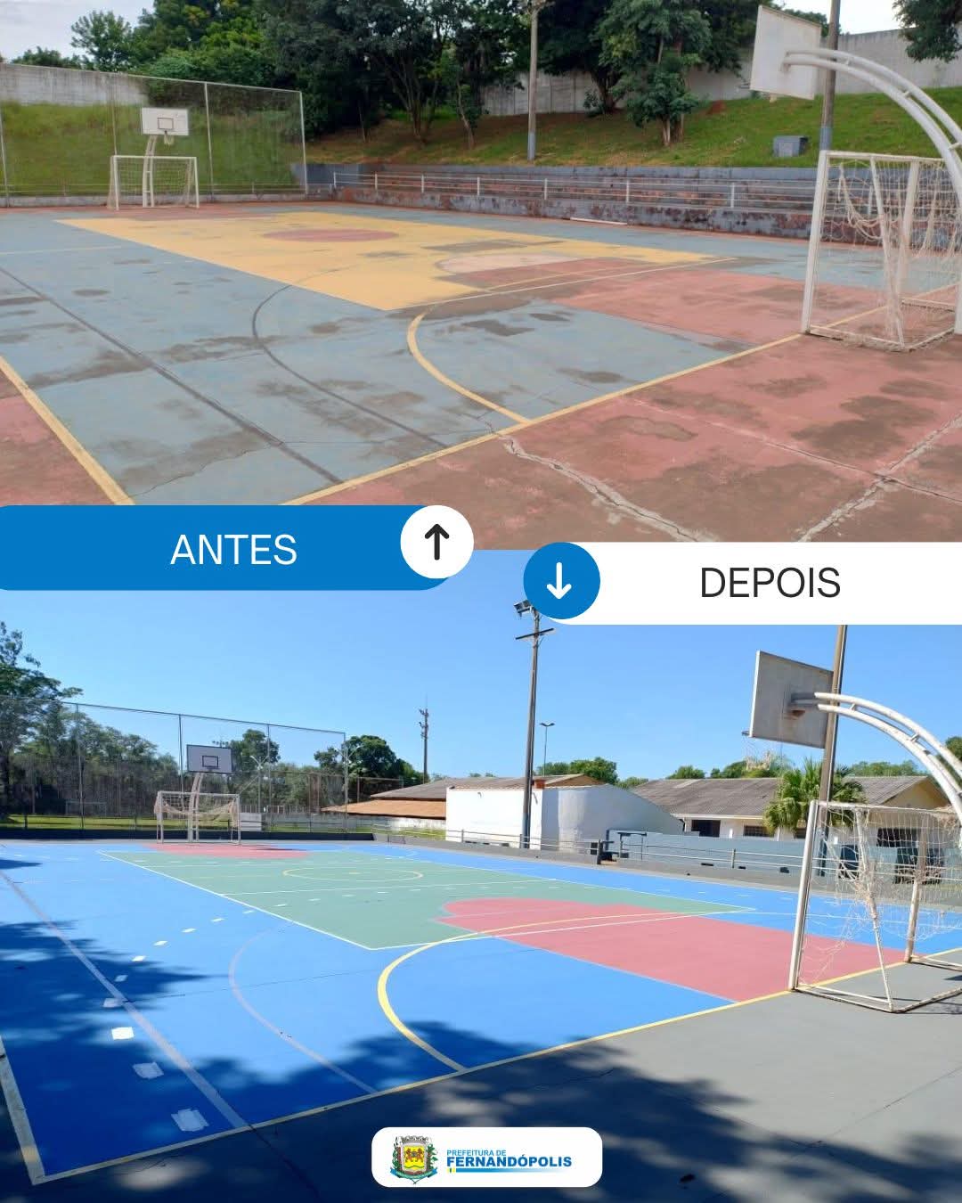 Parceria entre Secretaria de Esportes e Secretaria de Obras viabiliza reforma da quadra poliesportiva 