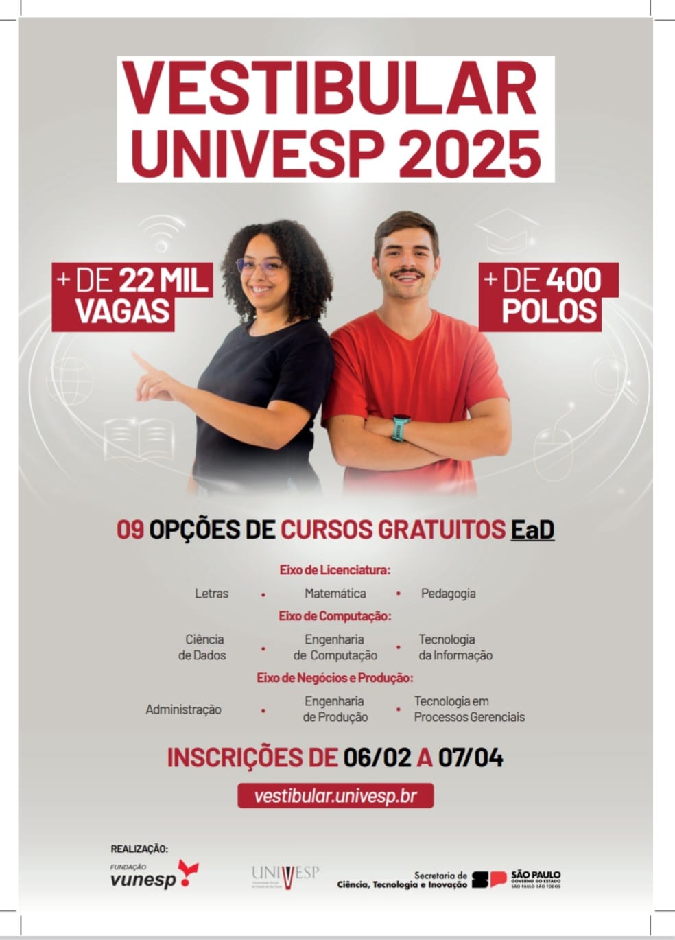 Inscrições abertas para vestibular da Univesp: cursos gratuitos EaD em diversas áreas
