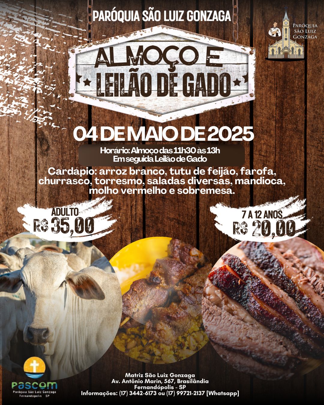 Paróquia São Luiz Gonzaga realiza domingo almoço e leilão de gado, tradição de 40 anos