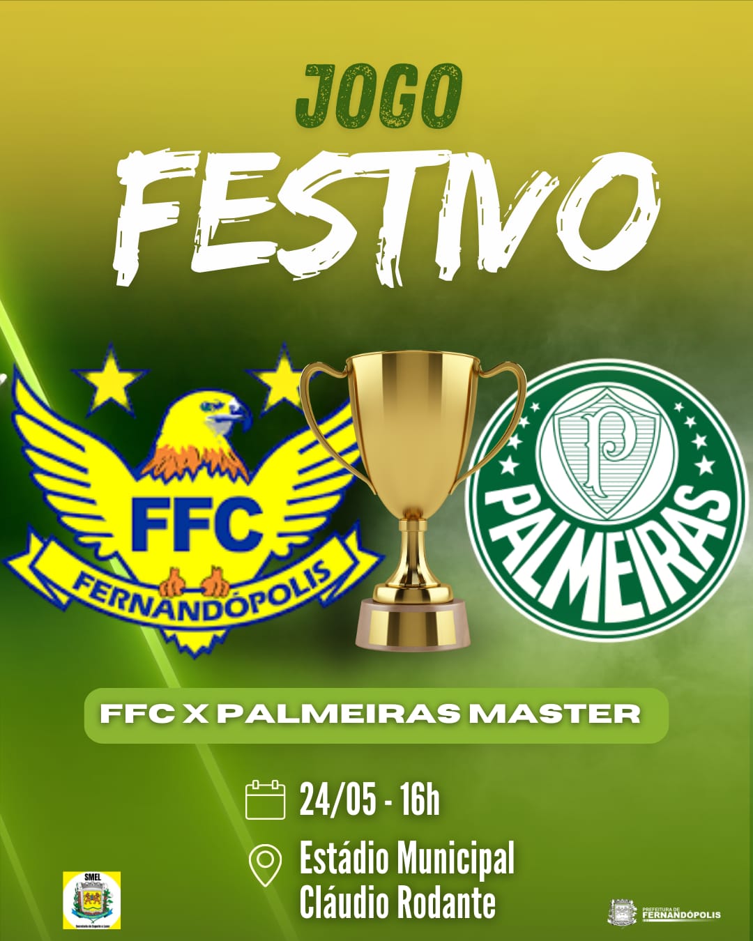 Fernandópolis comemora 86 anos com jogo festivo entre FFC e Palmeiras Master