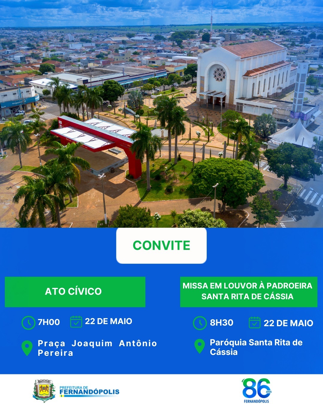 Fernandópolis celebra seu aniversário com Ato Cívico e missa em homenagem à padroeira