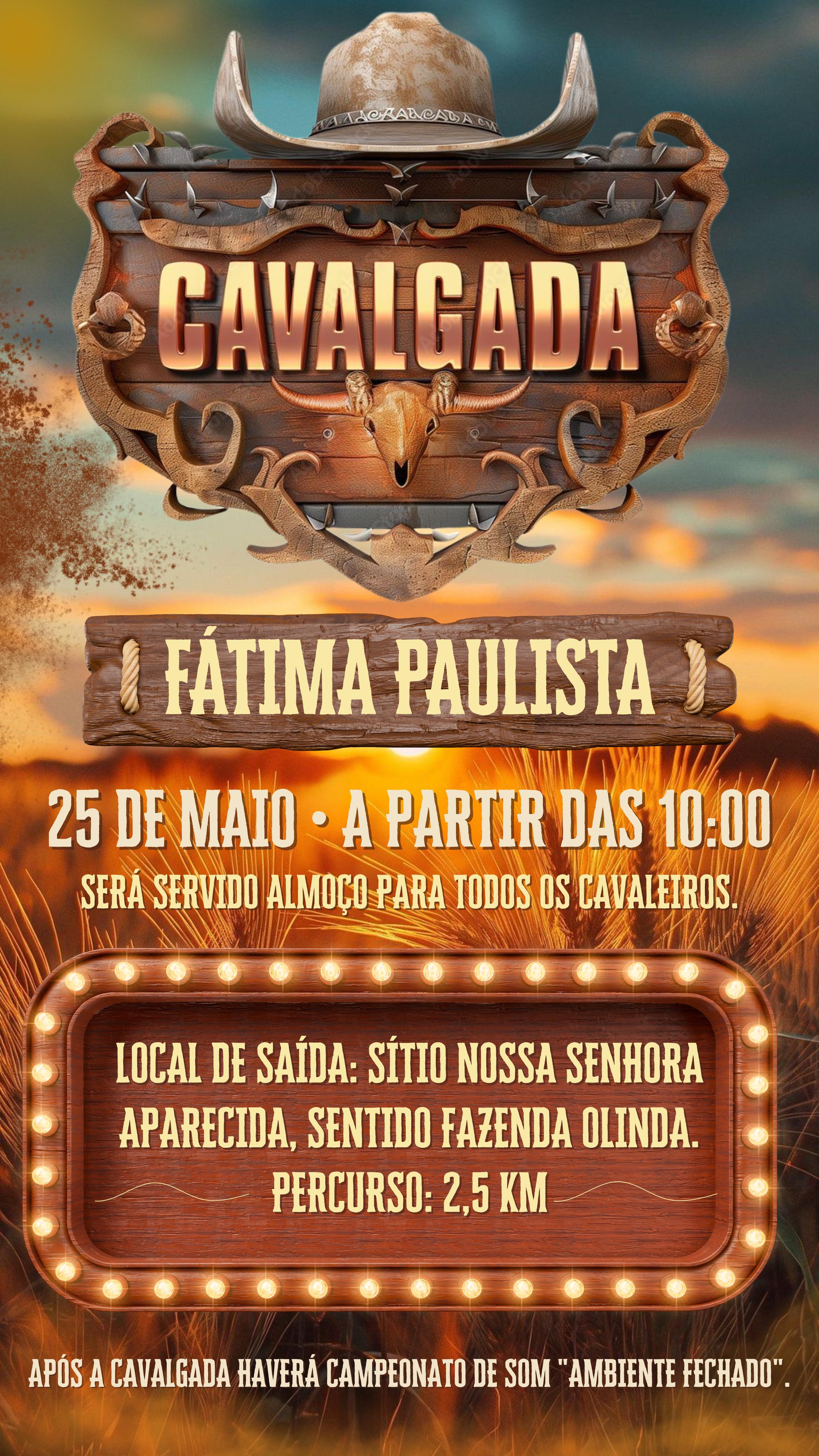 Cavalgada agita Fátima Paulista neste domingo com programação especial para os cavaleiros