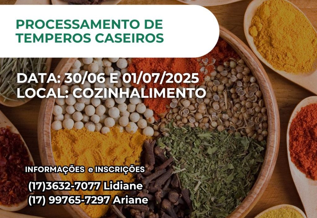 Turmalina realiza Curso de Processamento de Temperos Caseiros, as inscrições estão abertas e com vagas limitadas!