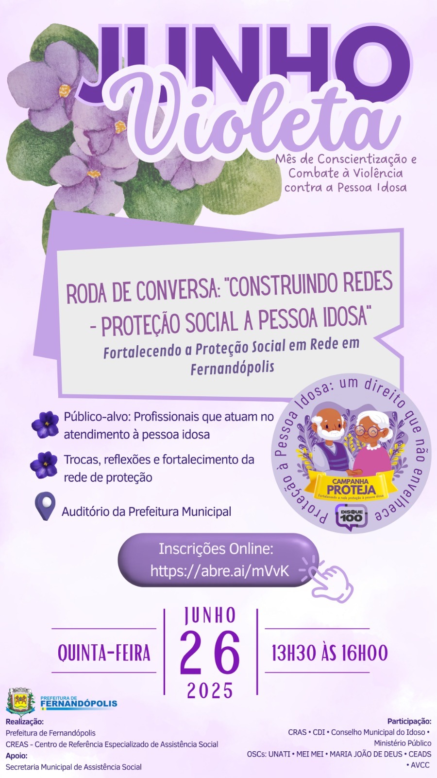 Fernandópolis promove evento da Campanha Proteja com foco na pessoa idosa