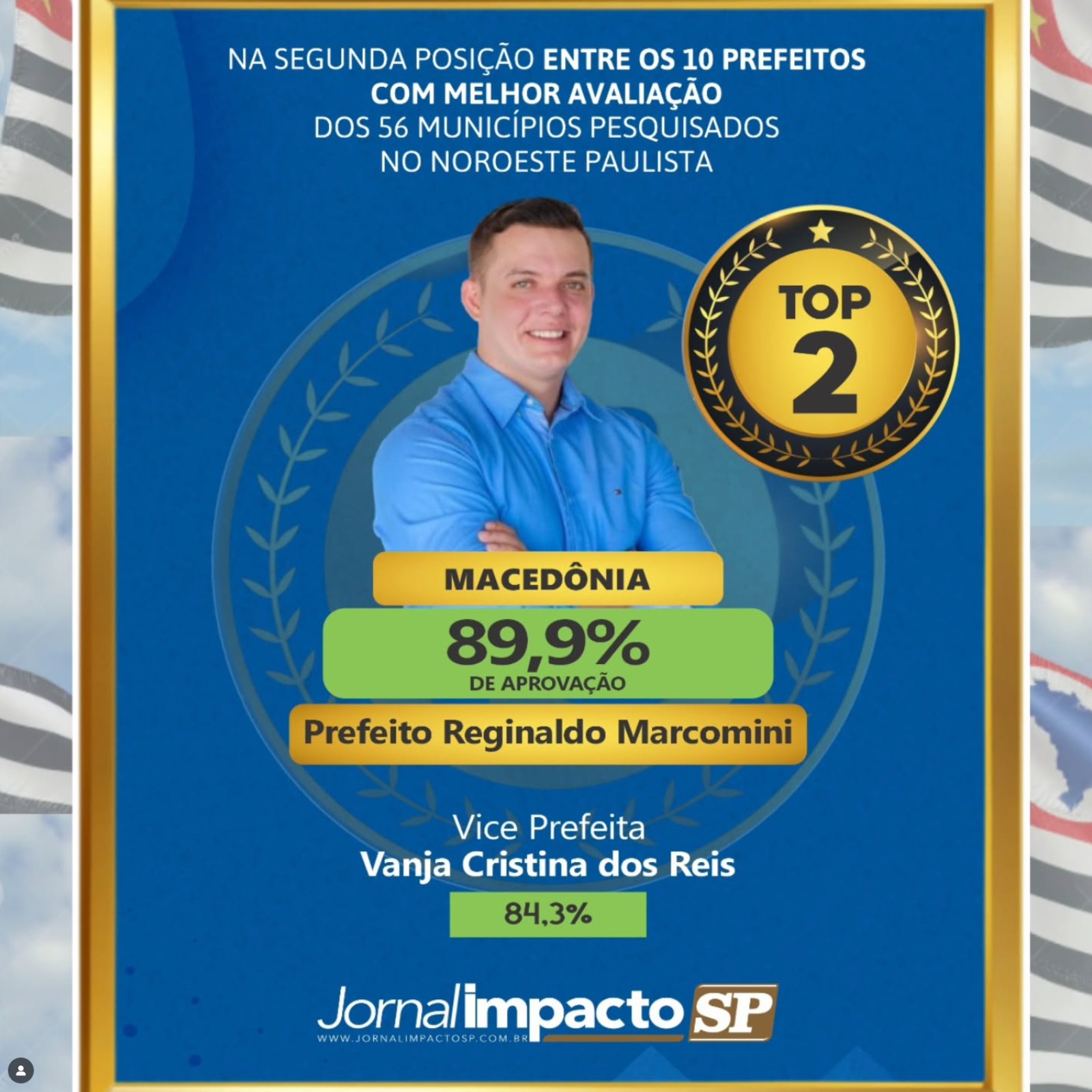 Reginaldo Marcomini é o 2º prefeito mais bem avaliado do Noroeste Paulista, segundo pesquisa do Jornal Impacto SP