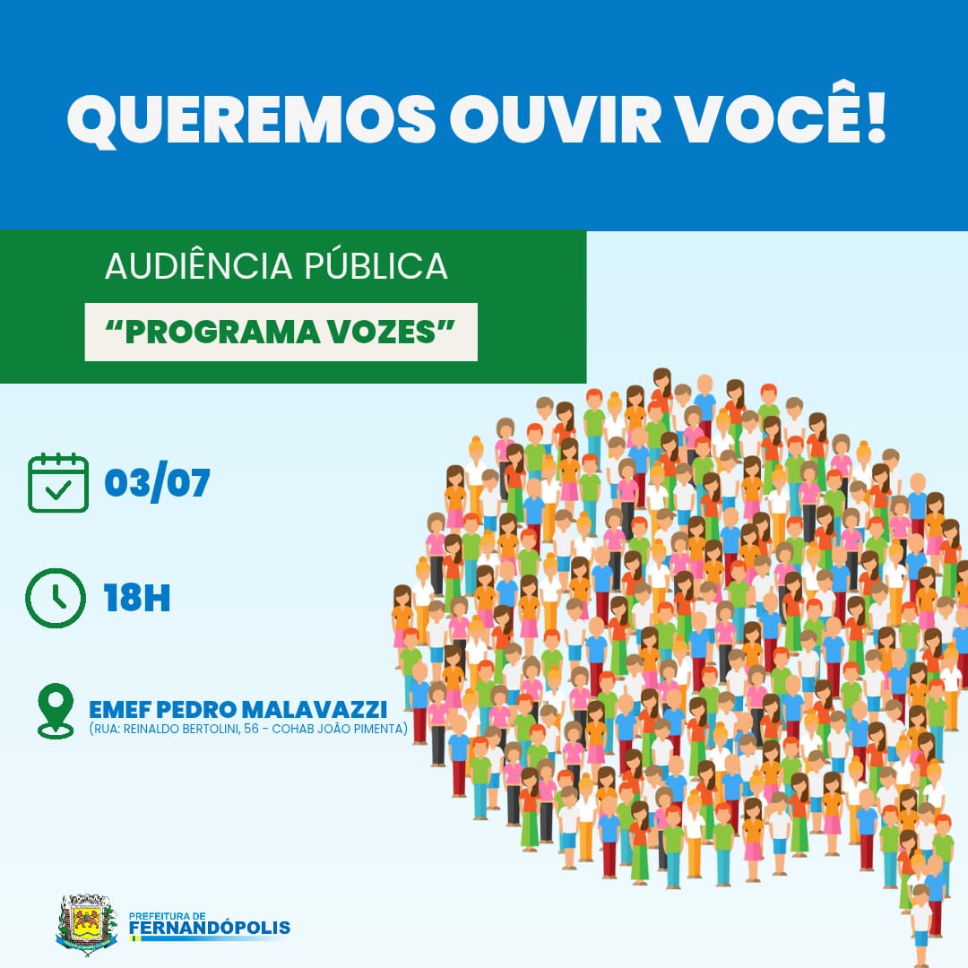 3ª Audiência Pública do “Programa Vozes” acontece nesta quinta-feira