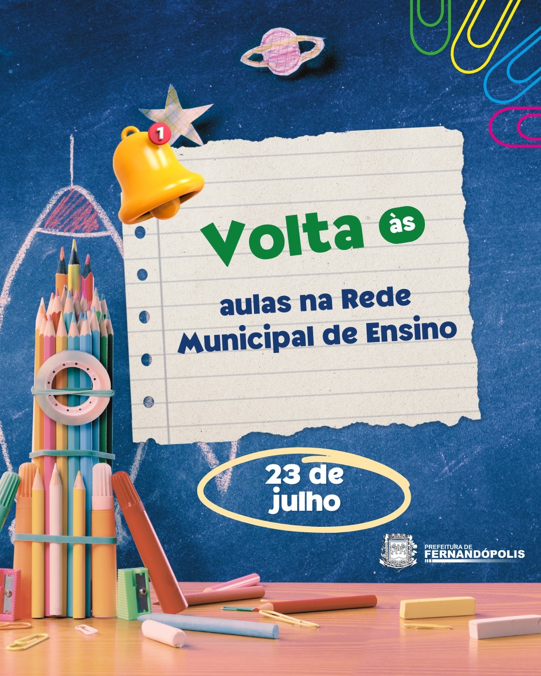 Volta às aulas na Rede Municipal terá mais de 6200 alunos