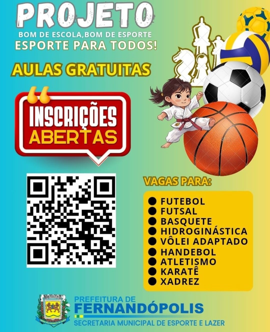 Prefeitura abre inscrições para o projeto Bom de Escola, Bom de Esporte