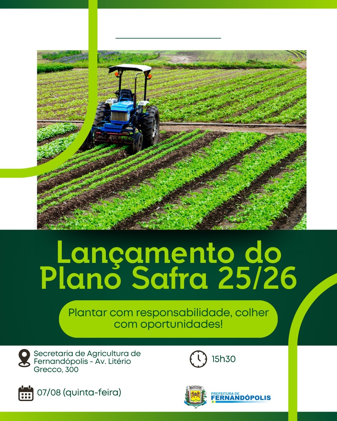Secretaria Municipal de Agricultura convida produtores para lançamento de Plano Agrícola