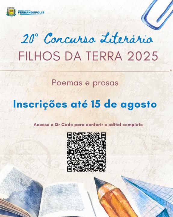 Concurso Literário Filhos da Terra recebe inscrições até sexta-feira (15)