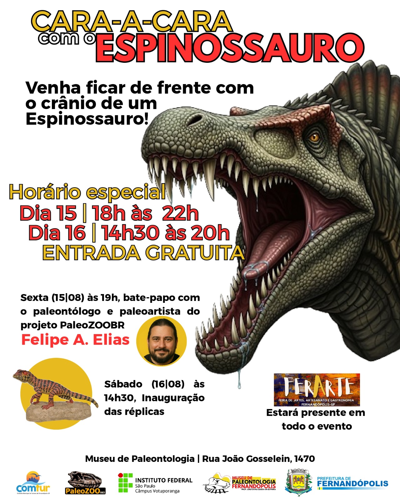 “Cara-a-cara com o Espinossauro”: exposição tem alterações de horários