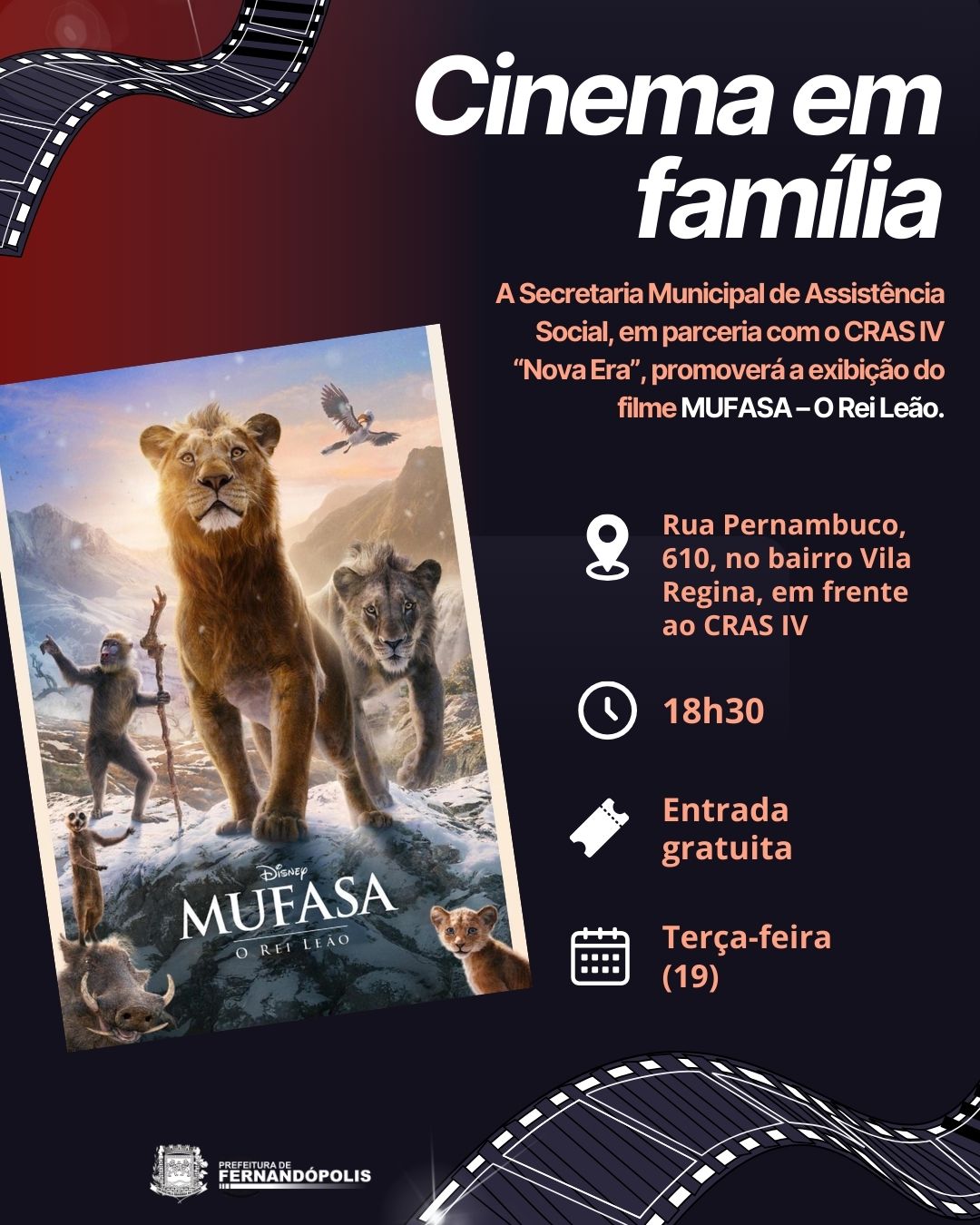 Cine Família segue levando cinema gratuito a bairros de Fernandópolis