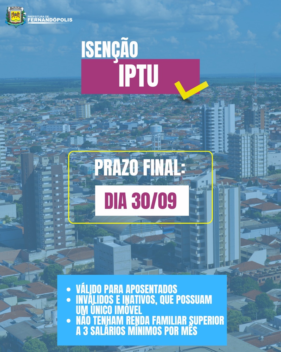 Isenção de IPTU deve ser requerida até 30 de setembro