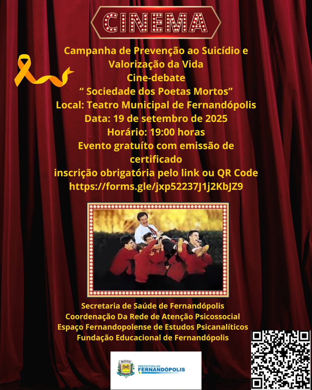 Filme no Teatro marca ação do Setembro Amarelo