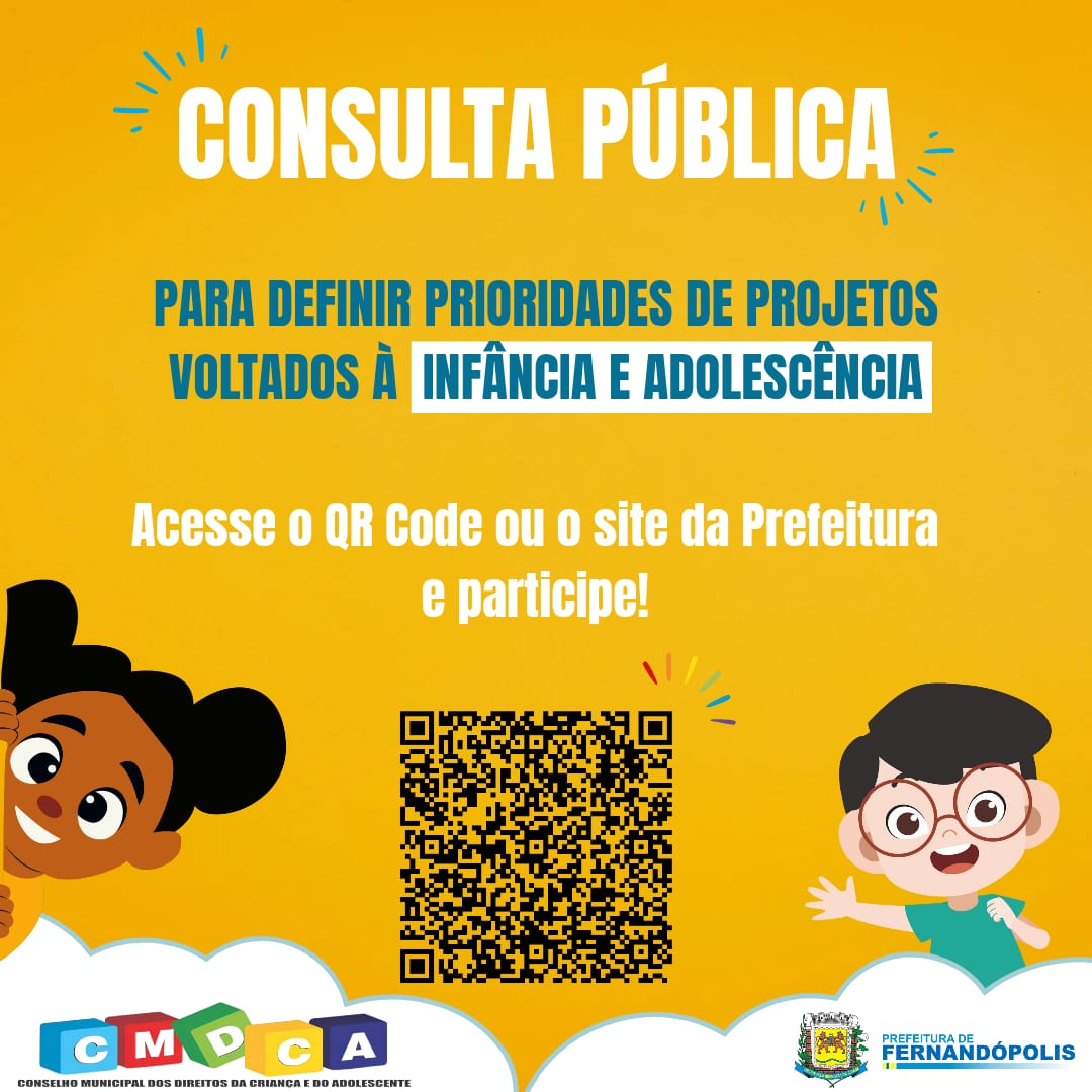 Prefeitura e CMDCA abrem consulta pública para definir prioridades de projetos voltados à infância e adolescência
