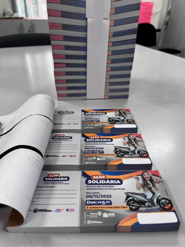 Ação Solidária: cupons para sorteio de moto 0 km já estão disponíveis nas entidades