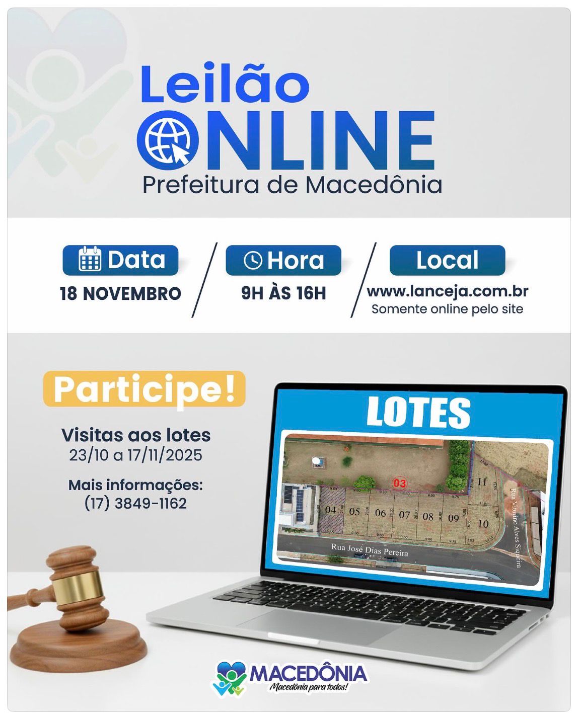 Prefeitura de Macedônia realiza Leilão Online de Lotes Municipais no dia 18 de novembro
