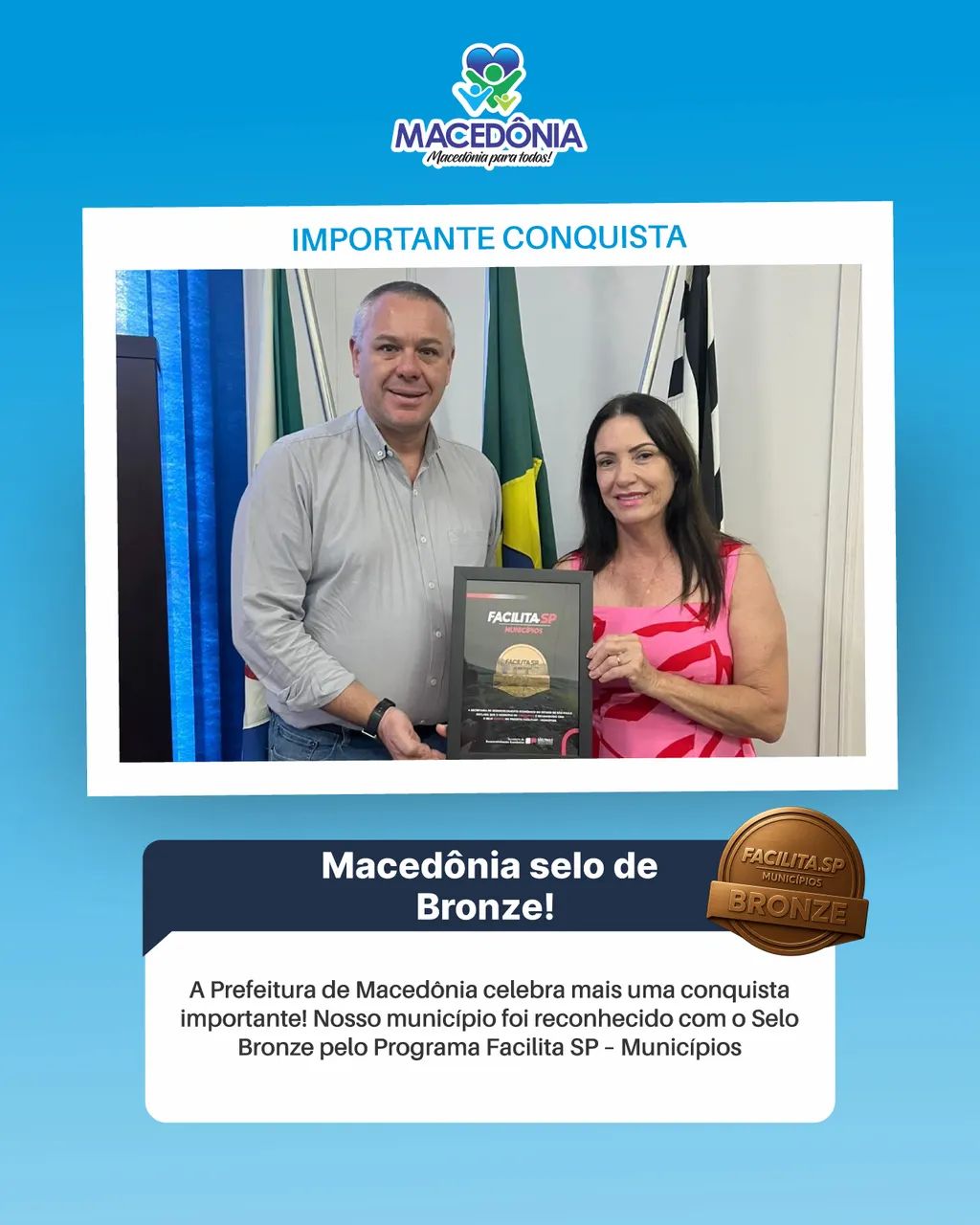 Macedônia é reconhecida com o Selo Bronze do Programa Facilita SP – Municípios