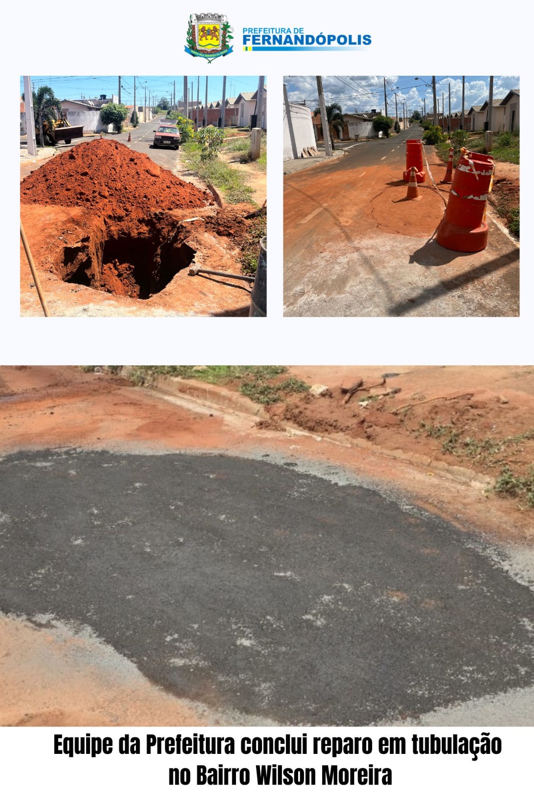 Equipe da Prefeitura conclui reparo em tubulação no Bairro Wilson Moreira