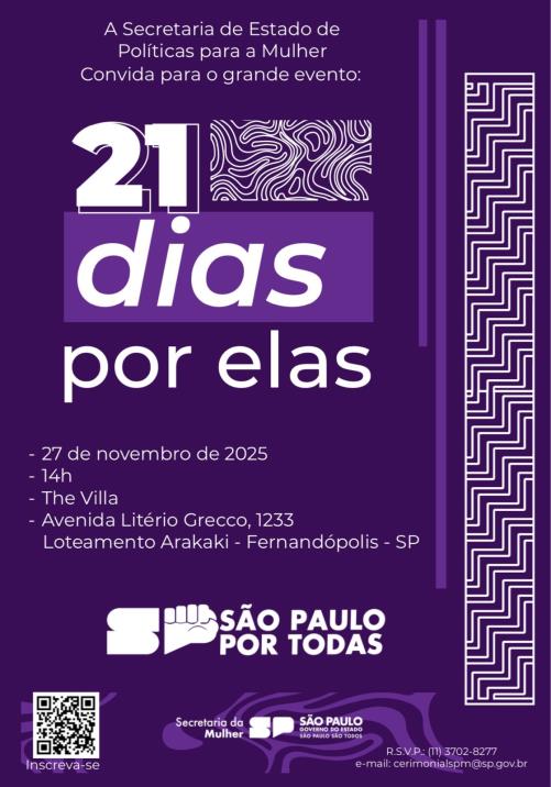 Inscrições seguem abertas para evento “21 Dias por Elas” com a presença da secretária de Estado