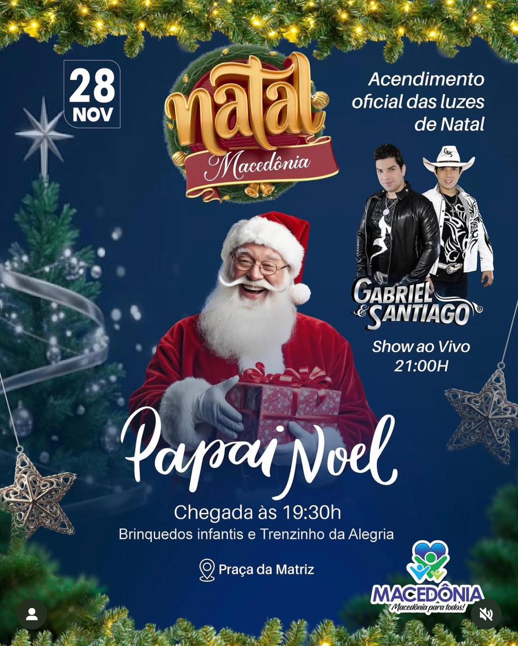 Macedônia dá início às celebrações natalinas com acendimento oficial das luzes e chegada do Papai Noel