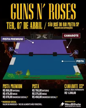 Guns N’ Roses anuncia valores de ingressos para show em Rio Preto