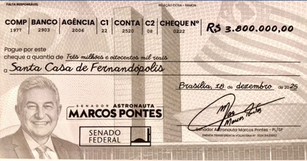 Emenda parlamentar garante R$ 3,8 milhões para a Santa Casa de Fernandópolis