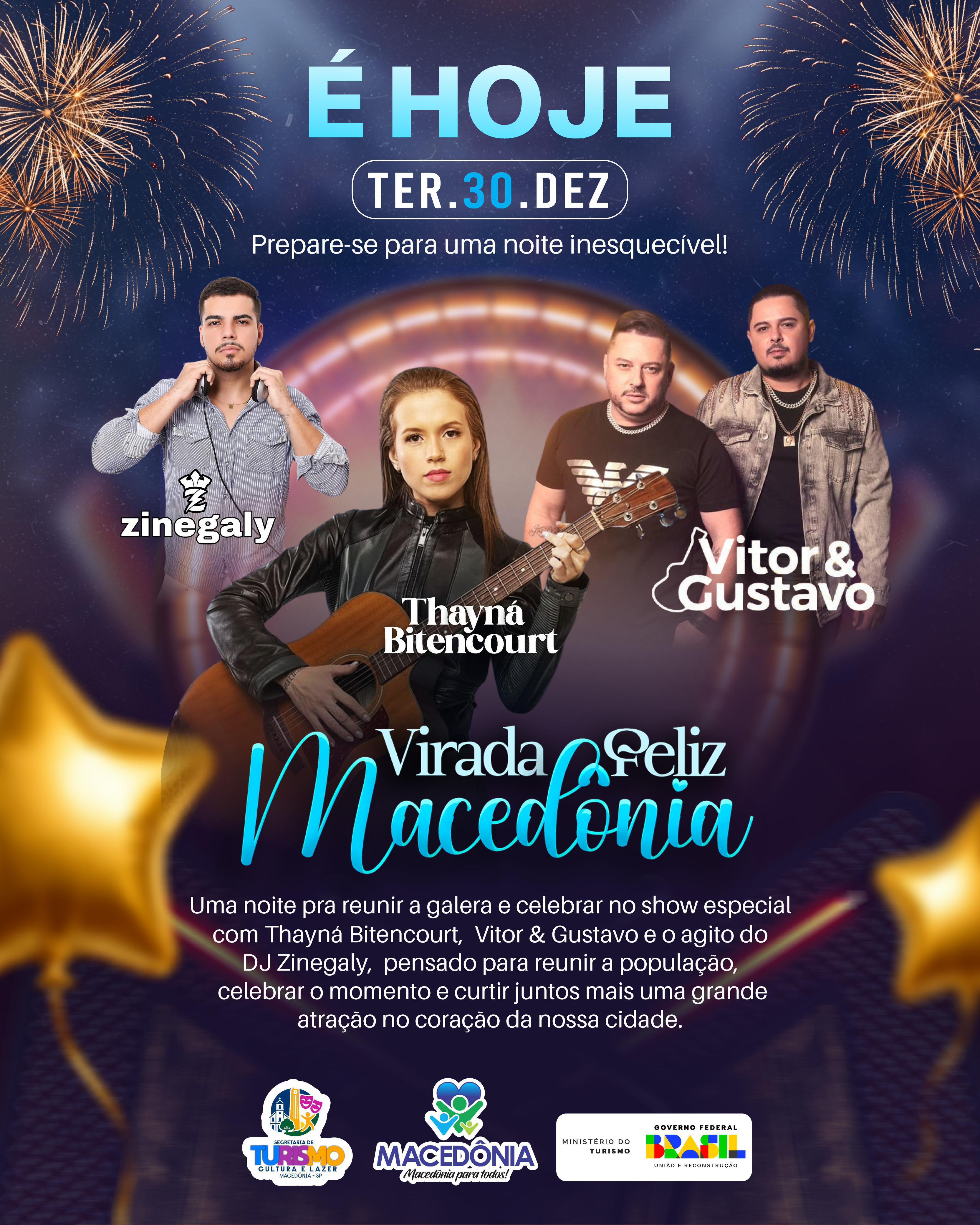 Virada Feliz Macedônia segue programação com noite especial de música e celebração na Praça da Matriz