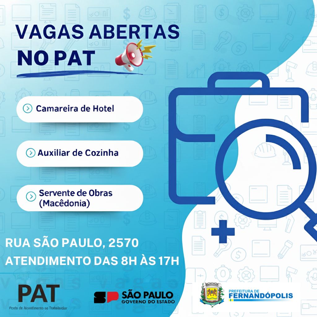 PAT anuncia novos postos de trabalho em Fernandópolis e Macedônia