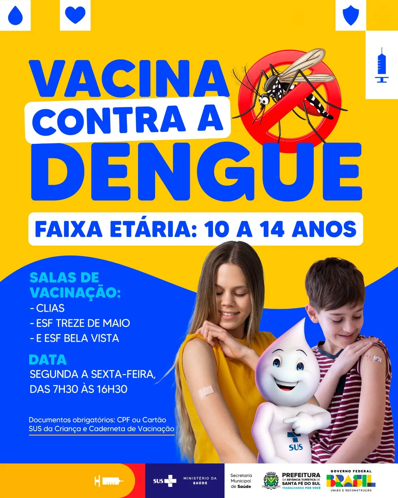 Santa Fé do Sul inicia vacinação contra a Dengue para crianças e adolescentes de 10 a 14 anos