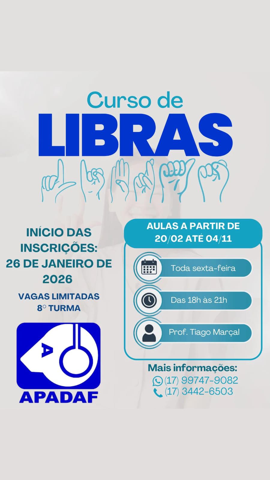 APADAF abre inscrições para nova turma do Curso de Libras em 2026