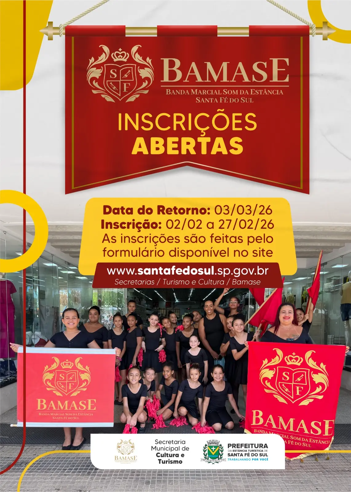 BAMASE – Banda Marcial Som da Estância – abre novas vagas e retoma atividades em março em Santa Fé do Sul