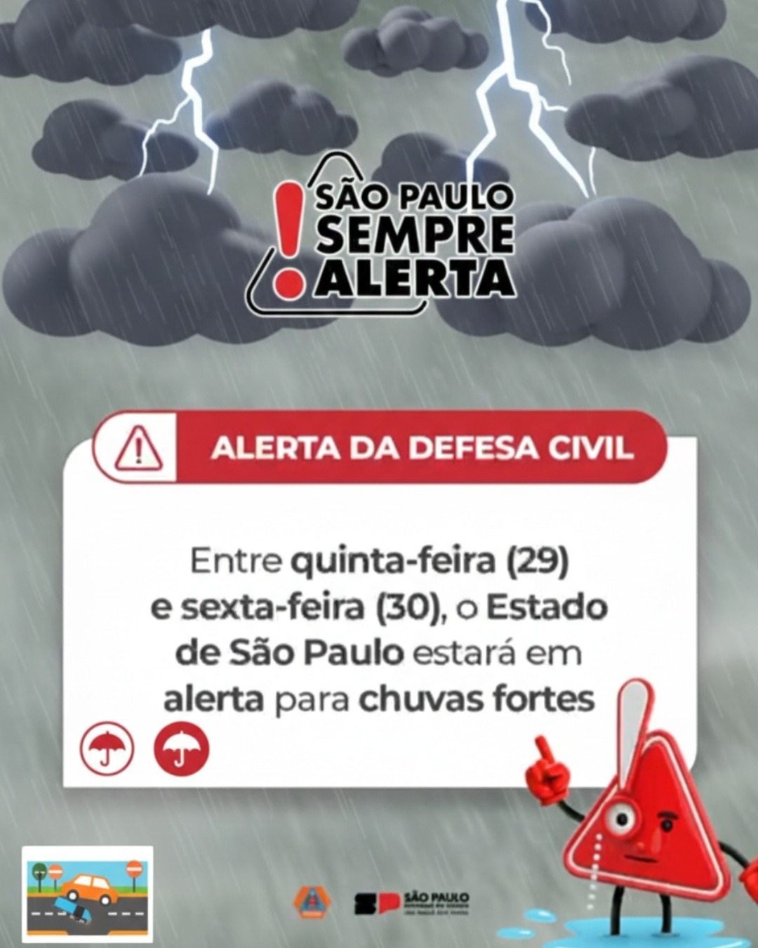 Defesa Civil alerta para fortes chuvas 