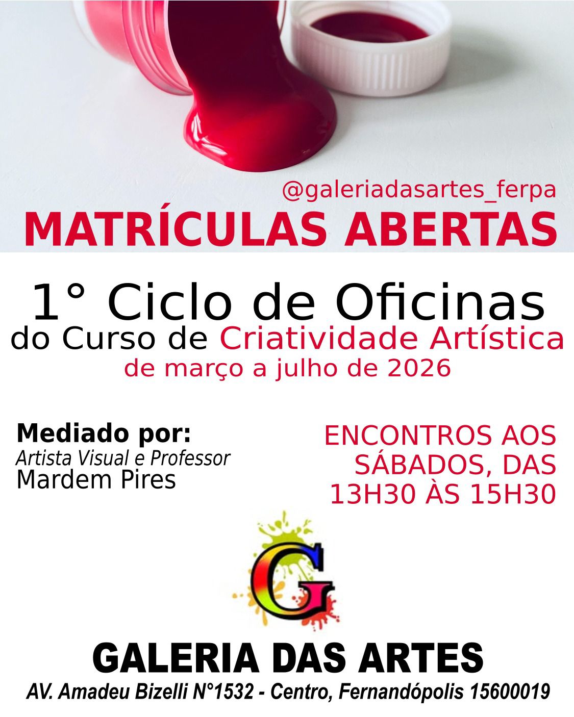 Galeria das Artes abre matrículas para Curso de Criatividade Artística em Fernandópolis