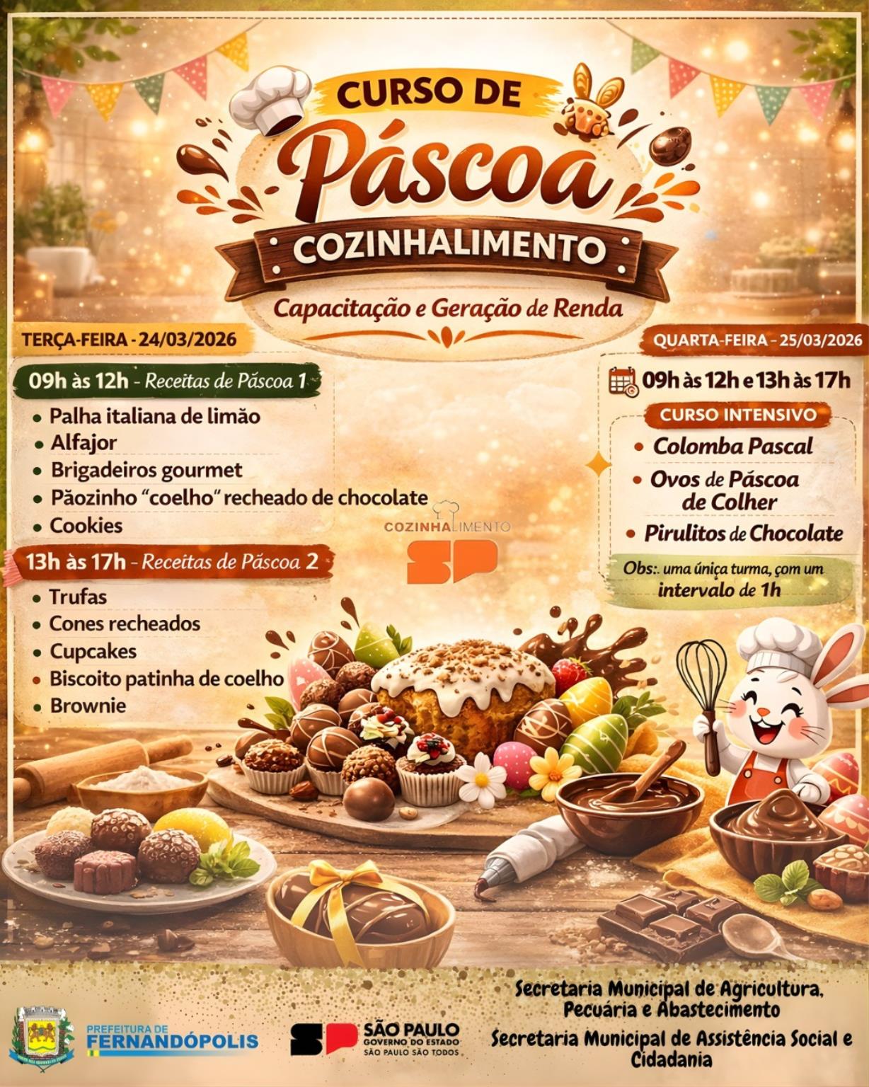 Prefeitura abre inscrições para curso gratuito de receitas de Páscoa
