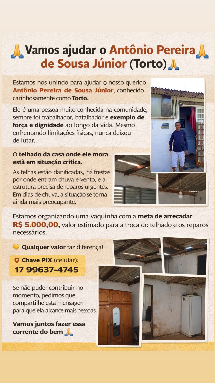 Amigos se unem para reformar a casa de Antônio “Torto” em corrente de solidariedade