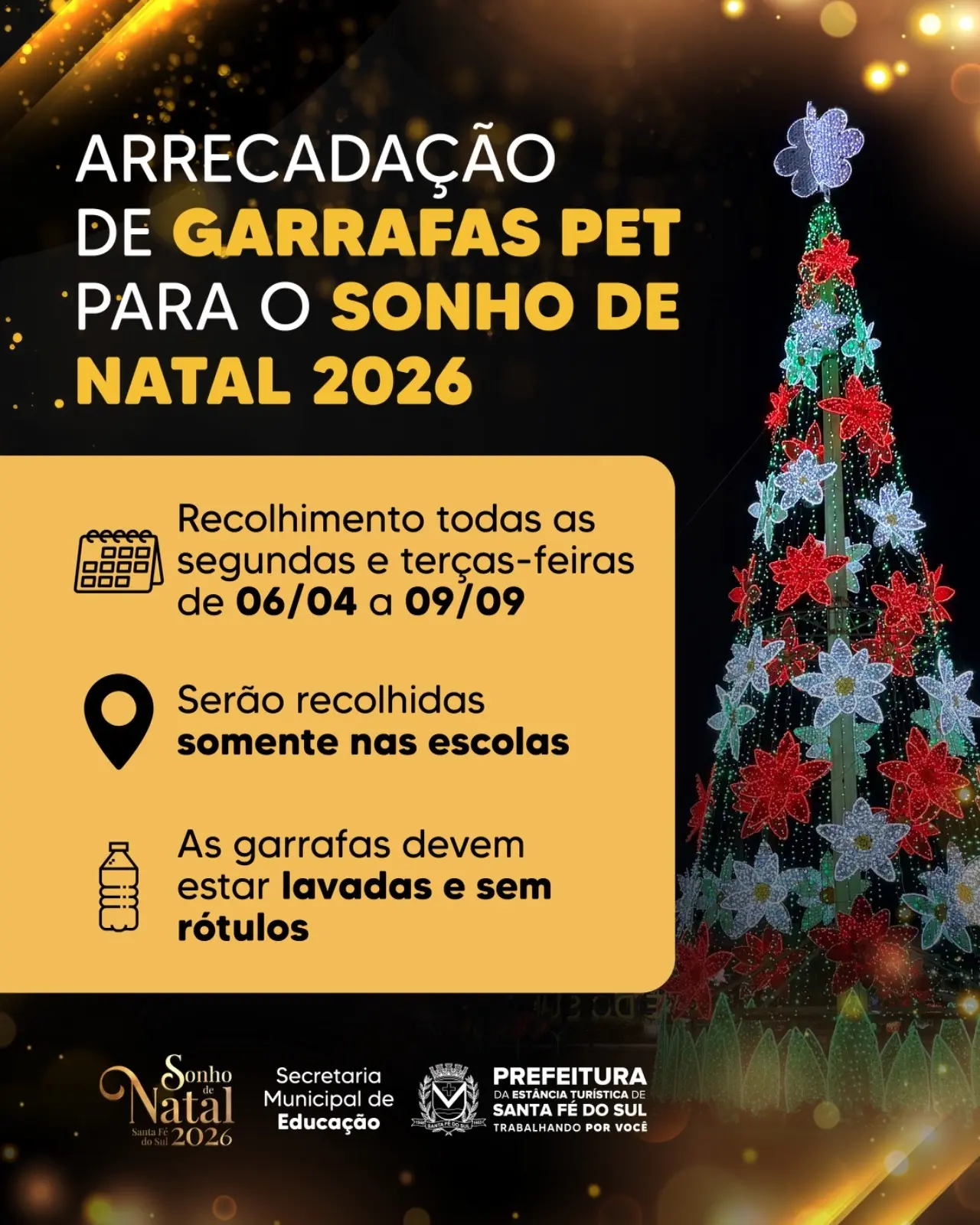 Arrecadação de garrafas PET para o Sonho de Natal 2026 começa em abril