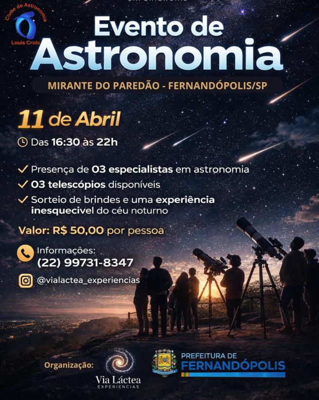 “Mirante do Paredão” terá evento de astronomia no sábado