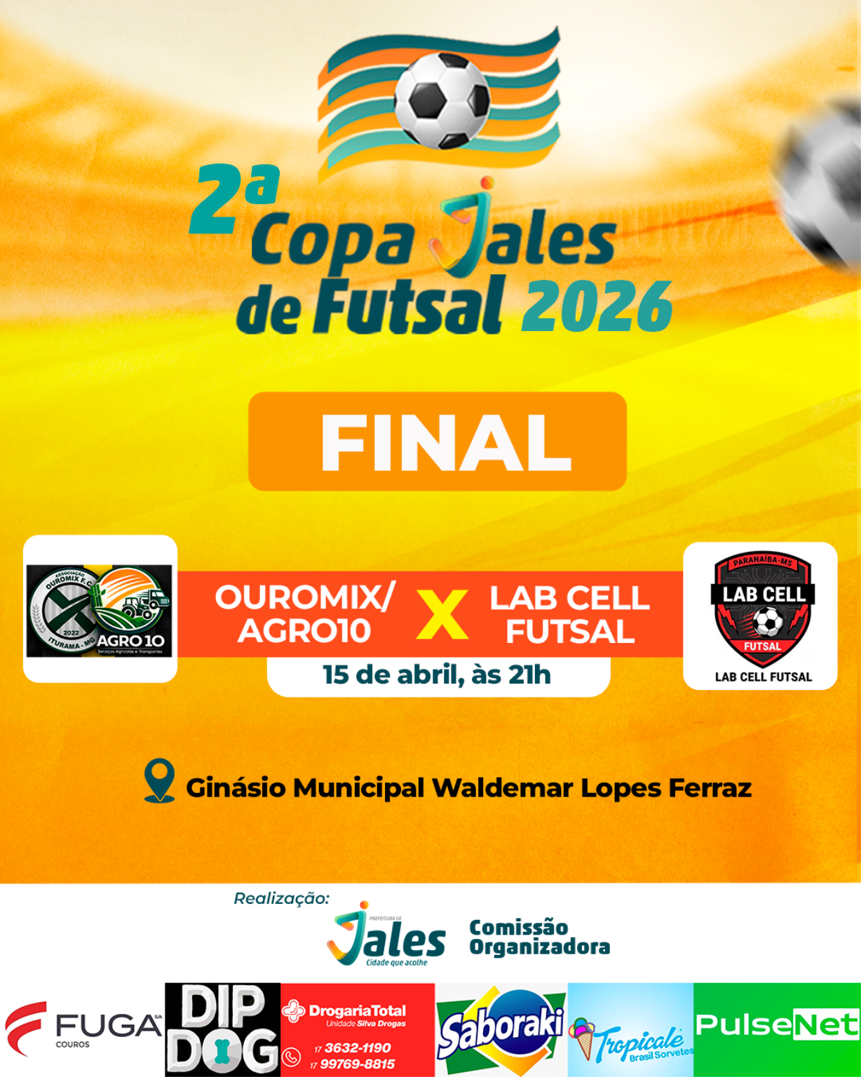 Final da 2ª Copa Jales de Futsal 2026 será realizada no dia 15 de abril no Ginásio Municipal de Esportes