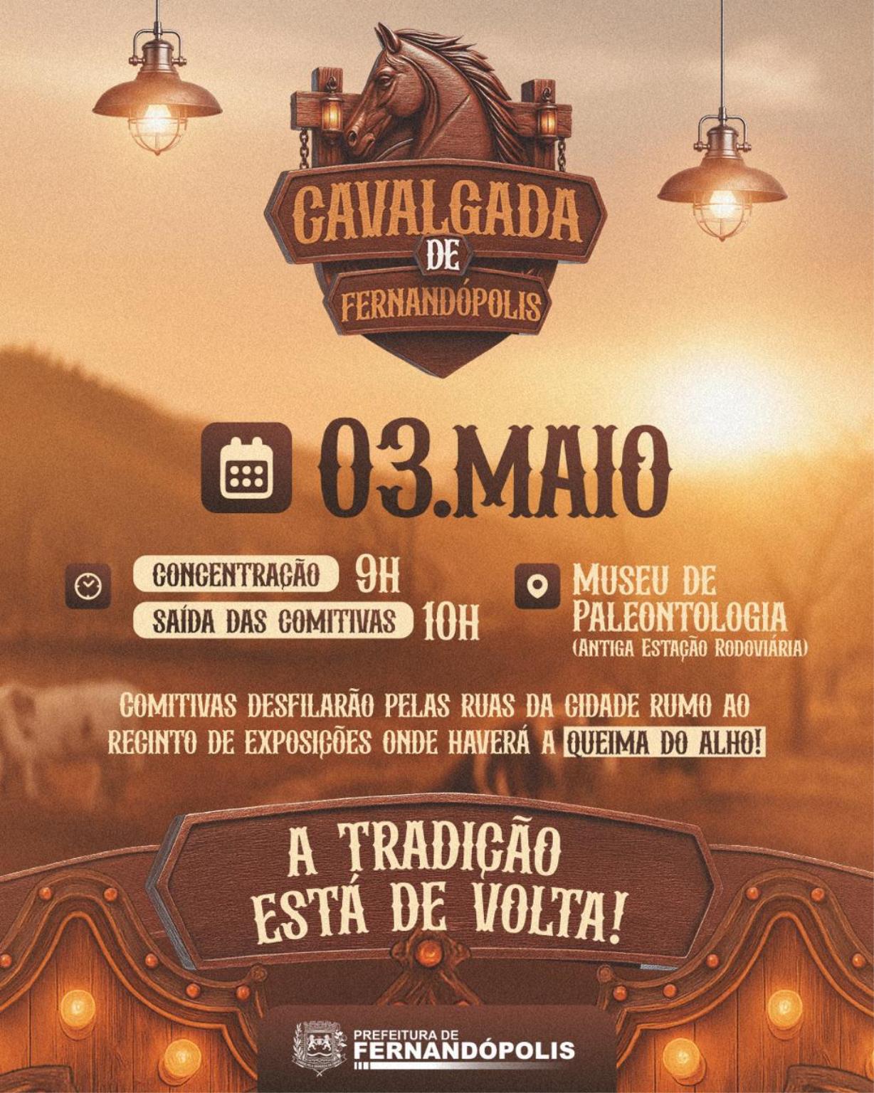 Fernandópolis abre comemorações de 87 anos com cavalgada e queima do alho, no dia 03